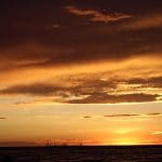 Chicago silhouette at sunset in Indiana Dunes National Park, IN